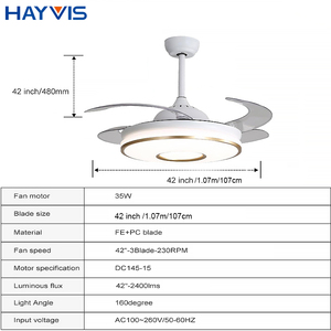 Sản Phẩm Mới Kim Loại 3 Lưỡi 42Inch Ánh Sáng Trắng Ấm Điều Khiển Từ Xa 3cct LED Vô Hình Sắt + ABS Quạt Trần Với Ánh Sáng - Product Image 2