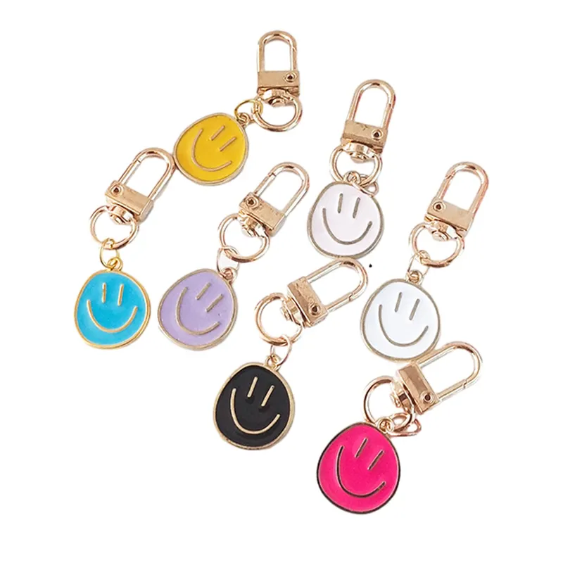 Personalizable Oil Dripping Enamel Smiley Face Gold Irregular Expression Metal Keychain