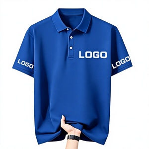 Men's Blue Short Sleeve for Shirt Solid Color Breathable Cotton Jersey Quick Dry Golf Style Logo Print Front Sleeve Summer - Product Image 1