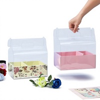 Caja de Regalo Transparente Personalizada de PET para Pasteles y Flores, con Asa, para Combinar con Ramos y Pasteles