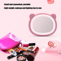 Mini miroir de maquillage de poche pour femme avec lumière LED rose