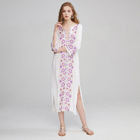 Nouvelle Robe Longue en Chiffon Brodé Style Européen et Américain, Col en V, Manches Trompette, Coupe Ample, Volants, Vintage et Élégante