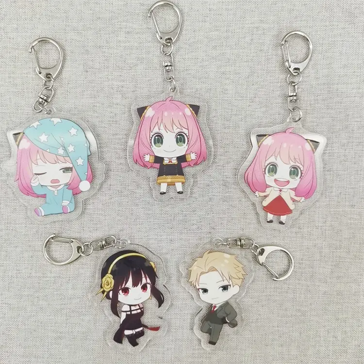 Wholesale custom holographic anime charms printed clear cartoon acrylic keychain