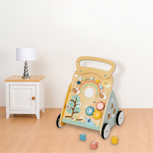 बहु-कार्यात्मक लकड़ी के बच्चे वॉकर गतिविधि केंद्र व्यस्त बोर्ड पुल और गाड़ी बच्चे सीखने की पैदल यात्रा को धक्का दें - Product Image 6