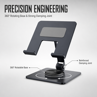 Support de tablette pour ordinateur portable de bureau, rotation à 360 degrés, compatible iPad, design pliable, construction en métal robuste, rangement compact