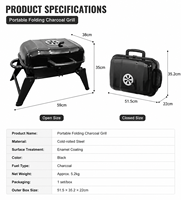 Barbecue portable pliable au charbon de bois pour le camping en plein air, la maison et les petites cours, modèle BQ151B, 4,9 kg