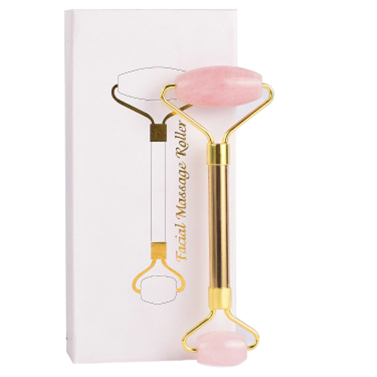 Высокое качество подарок на день Святого Валентина Новая металлическая ручка антивозрастной розовый КВАРЦЕВЫЙ нефритовый ролик