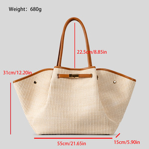 Bolso de Playa Tipo Dumpling de Diseño para Mujer, Color Sólido, Moda de Verano, Portátil, Gran Capacidad, Tejido a Mano con Paja y Poliéster - Product Image 3