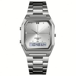 Đồng hồ hiển thị thời gian kép Thời trang cổ điển Đồng hồ kỹ thuật số điện tử nam đa chức năng Dây thép chống nước Đồng hồ đeo tay nam - Product Image 3