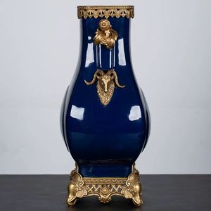 <span class=keywords><strong>Vase</strong></span> long bleu marine à dessus <span class=keywords><strong>carré</strong></span> laiton japonais antique dans le <span class=keywords><strong>vase</strong></span> en céramique avec quantité minimale de commande 1 pièce - Product Image 2