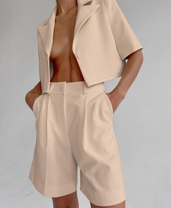 Runwaylover 1066 Mantel <span class=keywords><strong>Blazer</strong></span> Wanita Lengan Pendek dan Celana Pendek <span class=keywords><strong>Blazer</strong></span> Ramping - Product Image 2