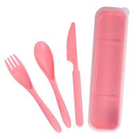 Couverts portables écologiques en paille de blé pour l'extérieur – Faciles à nettoyer et réutilisables – Ensemble de couverts en paille de blé avec étui