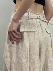 <span class=keywords><strong>Pantaloni</strong></span> <span class=keywords><strong>Larghi</strong></span> da Donna VV Personalizzati, Streetwear in Lino a Vita Alta, Tinta Unita, Piegati, per Uso Quotidiano - Product Image 4