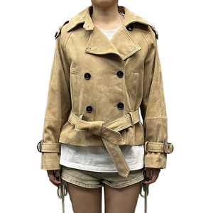 Nouvelle arrivée Manteaux en cuir suédé tendance <span class=keywords><strong>Trench</strong></span> Coat Femmes Vestes en cuir véritable - Product Image 1