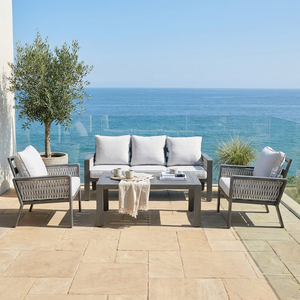 Ensemble de canapés d'extérieur de luxe 4 pièces, tissu 100% oléfine, coussin épais de 10 cm, structure en aluminium, corde tressée, <span class=keywords><strong>salon</strong></span> moderne pour parc et <span class=keywords><strong>jardin</strong></span> - Product Image 2