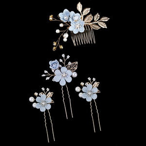 Accesorios y Pinzas para el Pelo de Boda para Novia con Hojas de Perlas y Flores para la Cabeza Set de Decoración para el Pelo para Mujeres y Niñas - Product Image 4