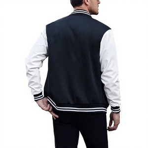 Men's Black White Varsity <b>Jacket</b> Regular Fit <b>Mandarin</b> <b>Collar</b> Solid Color Breathable Wool Cotton Casual Winter Wear - Product Image 2
