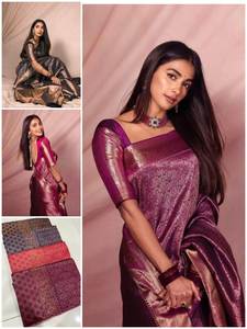 Elégant Banarasi Saree Soft Lichi Silk Cloth Women Designer Ethnic Outfit Idéal pour les festivals de mariage et les occasions spéciales - Product Image 6