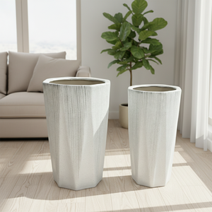 Set di 2 Grandi Vasi in Ceramica Smaltata per Piante Succulente e Piccoli Alberi, Design Moderno Stile Fattoria per Interni ed Esterni - Product Image 1