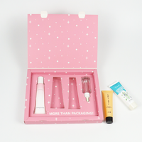 Coffret cadeau cosmétique rose pliable biodégradable en carton avec logo gaufré personnalisé, éponge pour huiles essentielles