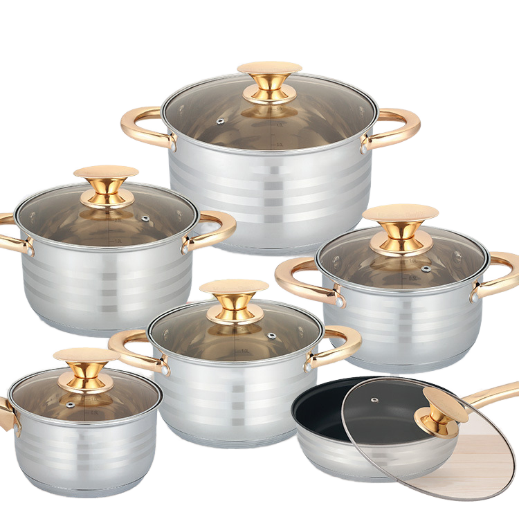 Modern Luxury 12pc Stainless Steel Cookware Set Custom Logo Kitchenware with Gas Applicable Casserole Pot Pan for Home Cooking · image 5