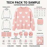 Pull tricoté décontracté à manches longues pour femme, coupe ample, amincissant, motif cœur contrastant, avec logo frontal – Collection Hiver – Grande Vente