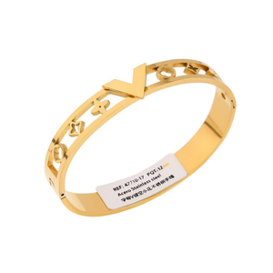 Bracciale in Acciaio Inossidabile con Design Floreale a V Traforato, Gioielli alla Moda - Product Image 1