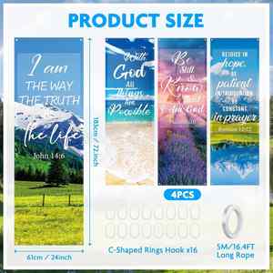 Banderas de Iglesia Personalizadas de Poliéster Reutilizables de 4 Piezas, 2 pies x 6 pies, Diseño Moderno con Patrones de Campo de Lavanda/Playa/Paisaje Montañoso - Product Image 5