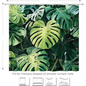 Ganchos de cortina de ducha de hoja de Monstera Tropical hojas de palma verde exuberante jungla botánica verano selva tropical baño decoración del hogar Stock - Product Image 5
