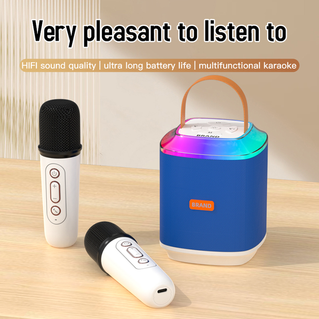 Handheld Cloth Karaoke Speaker Dual Wireless Microphone RGB LED Color Light for 5.3 Plastic Portable Outdoor Party Speaker