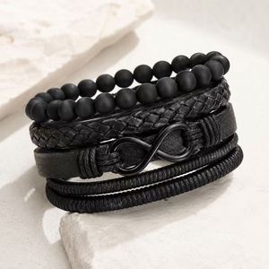 Vintage Unisex Women Men Black Bead PU Leather Trendy Feather <b>Crystal</b> Rhinestone Hollow Triangle Multi Layer Engagement <b>Bracelet</b> - Product Image 1