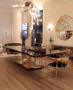 Factory Direct Italian <strong>High</strong> <strong>End</strong> Rectangular Solid Wood Dining <strong>Table</strong> <strong>High</strong> <strong>Gloss</strong> Wood Veneer with Brass Base Luxury and Elegance - Product Image 6