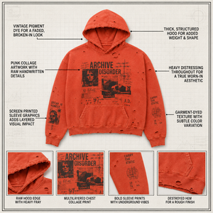 Custom 450GSM Cotton Hoodie Sunfaded Mud Wash French Terry Distressed Boxy Fit Orange <b>Pullover</b> Vintage Streetwear <b>Men</b> Hoodie - Product Image 3