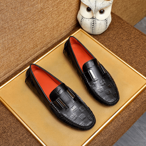 Mocassins en cuir gaufré crocodile pour hommes, avec boucle métallique, à enfiler, pour affaires et décontracté, chaussures de conduite respirantes à semelle antidérapante, pour le bureau et le quotidien - Product Image 2