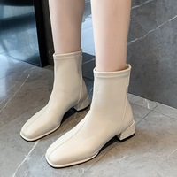 Nouvelles Bottines Courtes Ajustées Femme 2026 à Bout Carré, Talon Carré, Élastiques, Fermeture Éclair Arrière, OEM