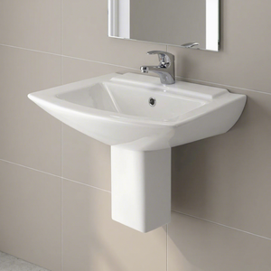 Lavabo demi-pied en céramique au design européen moderne, facile à nettoyer, pour hôpital - Product Image 6