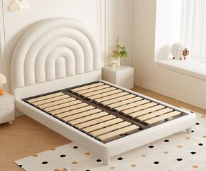 Princesa Circular Arco IRIS en forma de cabecera de la <span class=keywords><strong>cama</strong></span> Tapizado Niños Camas Cómodas Terciopelo Tela Up-holstered Camas - Product Image 1