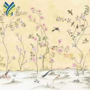 Murales de flores y pájaros antiestáticos a prueba de humedad con aislamiento térmico ignífugo personalizados modernos, decoración de pared <span class=keywords><strong>Interior</strong></span> en papel - Product Image 4