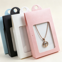 Boîte de présentation de bijoux écologique et recyclable avec fenêtre transparente, emballage pour collier, trou de suspension, carte cadeau en papier kraft multicolore