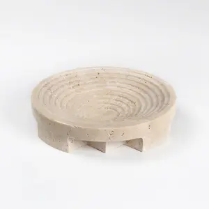 Stonekocc Wabi-sabi Style Natural Beige Travertine Stone Square And Circular Spiral Tray Other Home Decor Decoration Ornaments