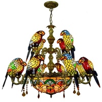 Lustre en verre teinté rétro sur mesure LongHuiJing, motif perroquet, pour villa, bar, restaurant, salon, luminaire suspendu en forme d'oiseau