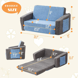 Giving Tree <b>Kids</b> <b>Sofa</b> Blue Gray Soft Foam Seat For Children Age 2 And Above With Armrests And Storage Pockets - Product Image 2