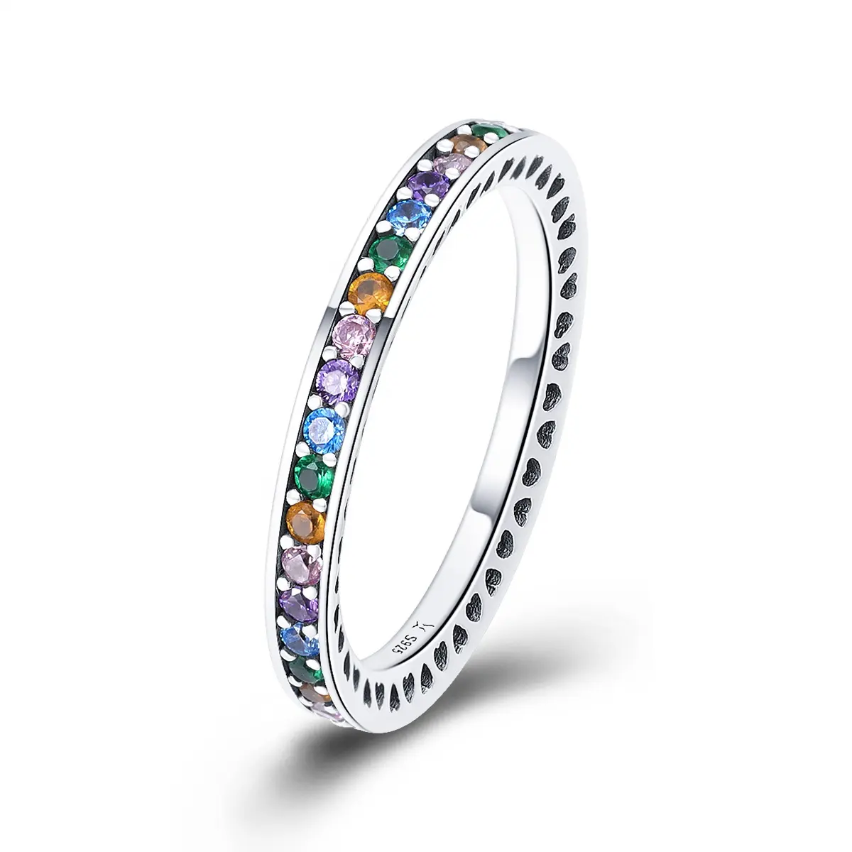 in stock colorful birthstone wholesale wedding rings Channel Retro Cz Zirconia Topaz Setting 925 Sterling Silver Rainbow Ring