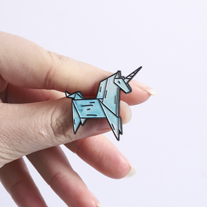 Sevimli Origami Hayvan Emaye İğneleri Geometrik Kağıt Katlamalı Kedi <span class=keywords><strong>Unicorn</strong></span> Ejderha Broş Takı Toptan Satış - Product Image 4