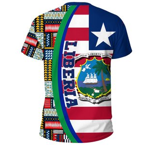 T-shirt ad asciugatura rapida con Logo del paese di Liberia e magliette con motivo Kente all'ingrosso magliette personalizzate di alta qualità con il tuo marchio - Product Image 2