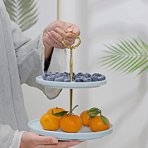 Plato de cerámica de doble capa para frutas, cuadrado, con soporte, estilo chino moderno, para servir en el hogar, bodas, té y bocadillos. - Product Image 3