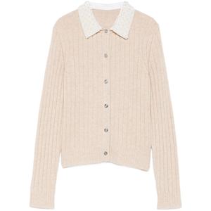 Cárdigan de Punto Transpirable para Mujer, Color Caqui, con Cuello Desmontable con Adorno de Perlas, Estilo Informal, Abertura Frontal, para Primavera - Product Image 1