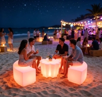 Ensemble de bar lumineux LED moderne, écologique, durable, résistant à l'eau, table fleurie, tabourets courbes, mobilier lumineux d'extérieur, hôtel, cuisine