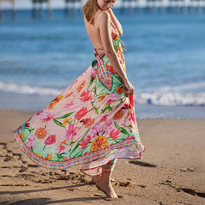 Robe longue ouverte à la poitrine, en polyester, sur mesure, colorée, style peplum, glamour, pas chère, pour femmes, robes tropicales pour les fêtes - Product Image 2