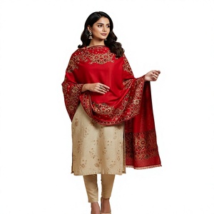 Red Long Women's Traditional <b>Shawl</b> Scarf Reversible Headscarf Option Winter <b>Wedding</b> Daily Use Anti-Bacterial Viscose - Product Image 1